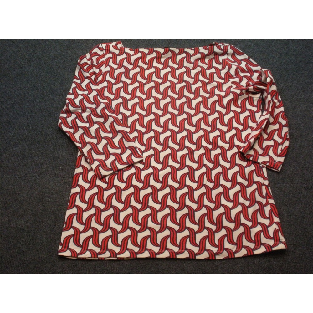 Talbots Womens Large Red Navy Geometric Wave Print Boat Neck 3/4 Sleeve Top
